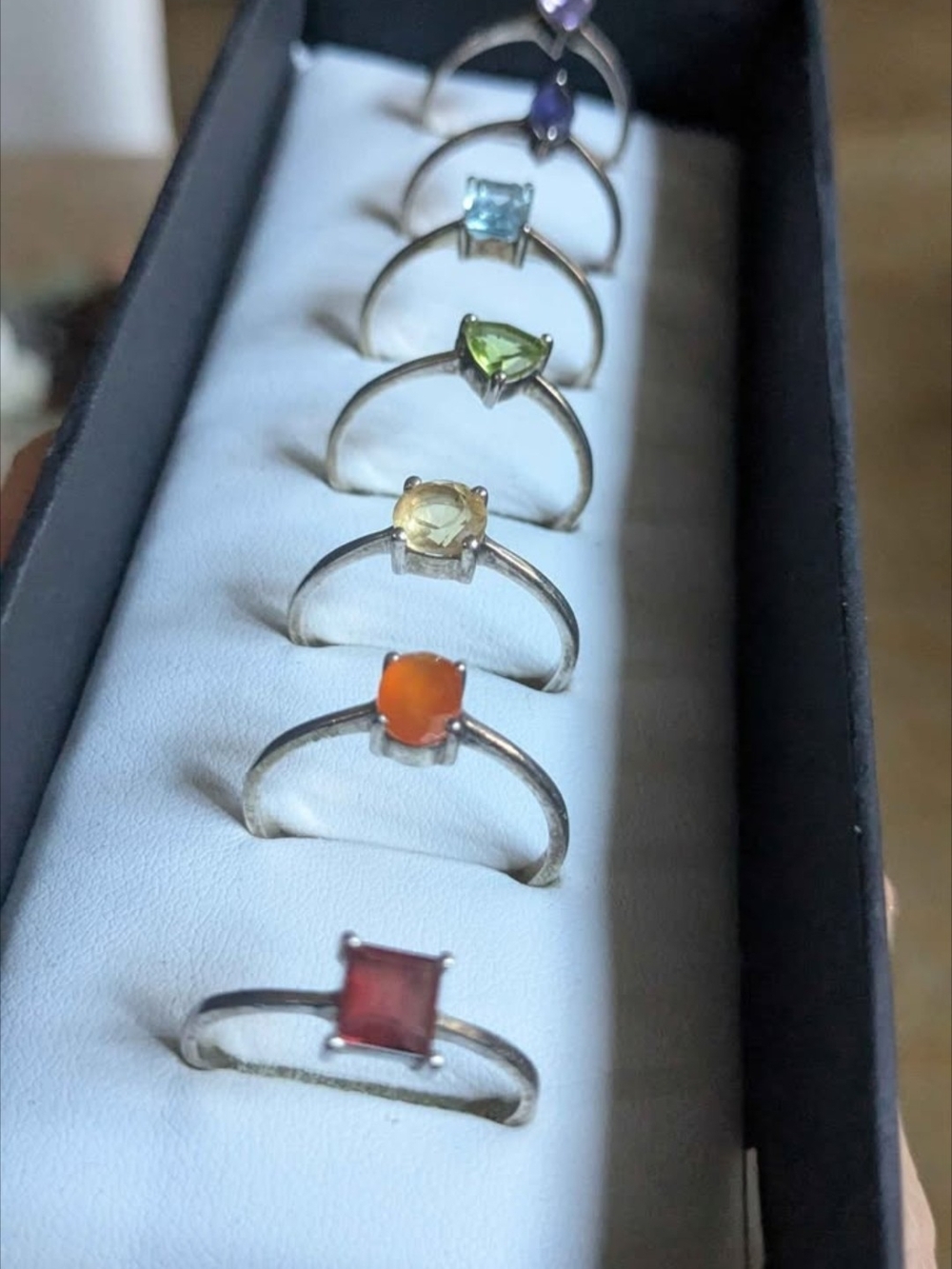 7 Genuine Sterling Silver And Multi- Semi-precious Gemstone Stackable Rings